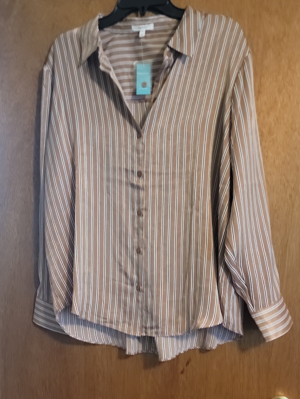 Maurices Taupe and White Striped Button-Front Shirt